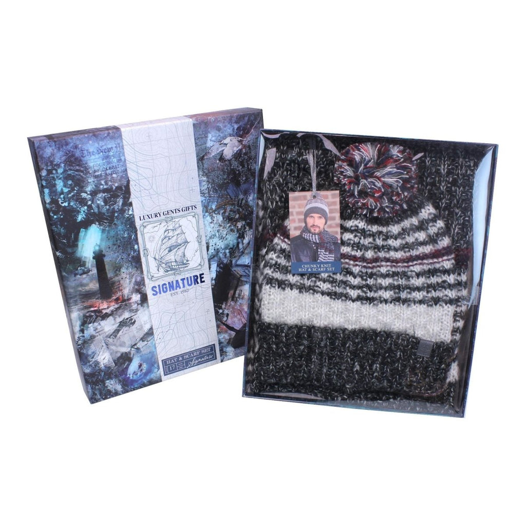 Something Special Gifts Chunky Knit Hat & Scarf Set - Black - Beales department store