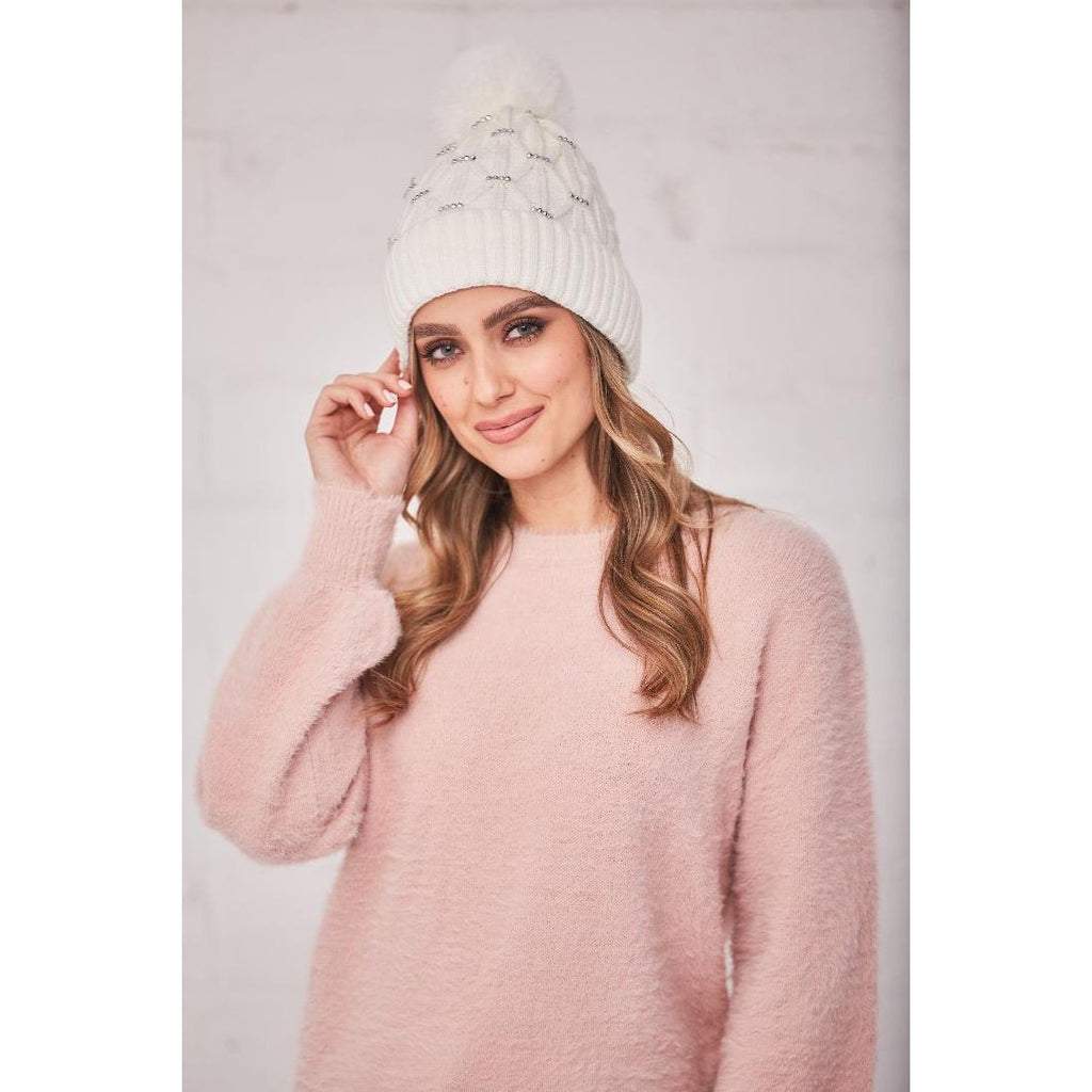 Something Special Gifts Diamante Hat - Off White - Beales department store