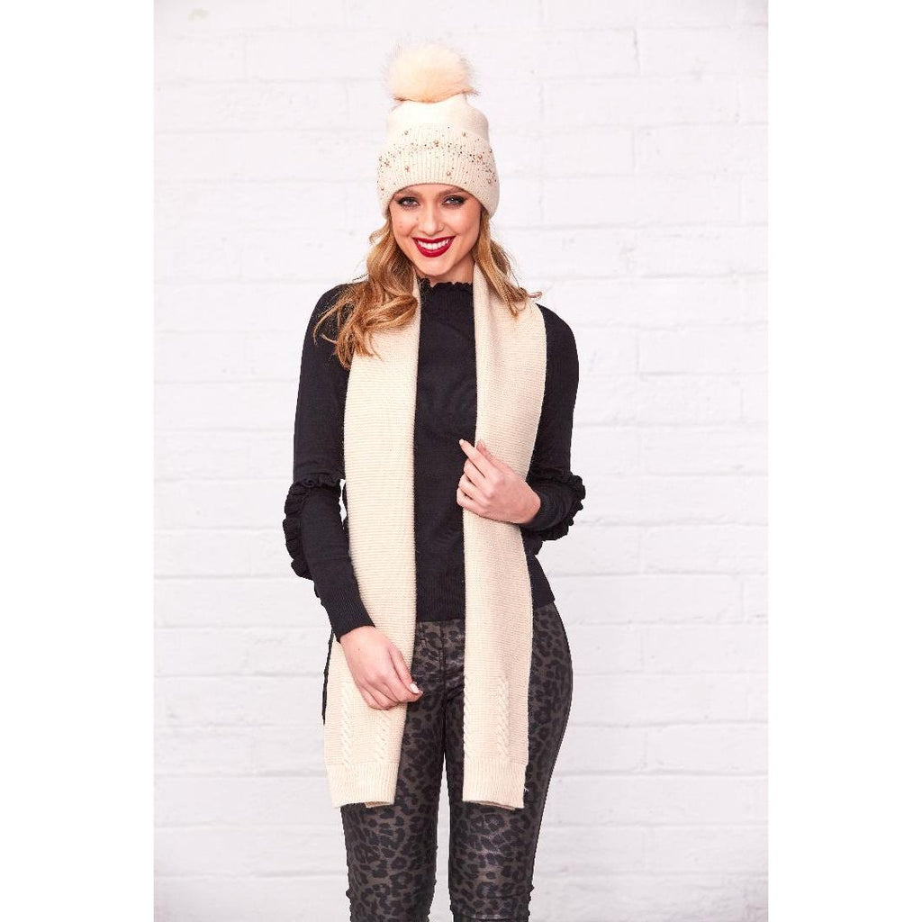 Something Special Gifts Gold Diamante & Pearl Hat & Scarf Set - Beige - Beales department store