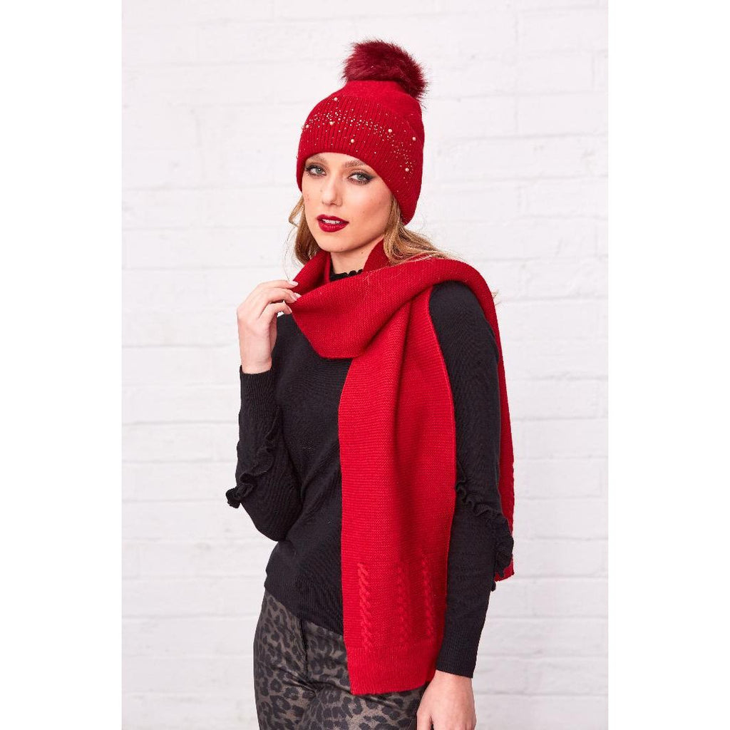 Something Special Gifts Gold Diamante & Pearl Hat & Scarf Set - Ruby - Beales department store