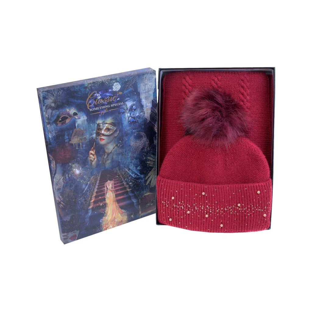 Something Special Gifts Gold Diamante & Pearl Hat & Scarf Set - Ruby - Beales department store