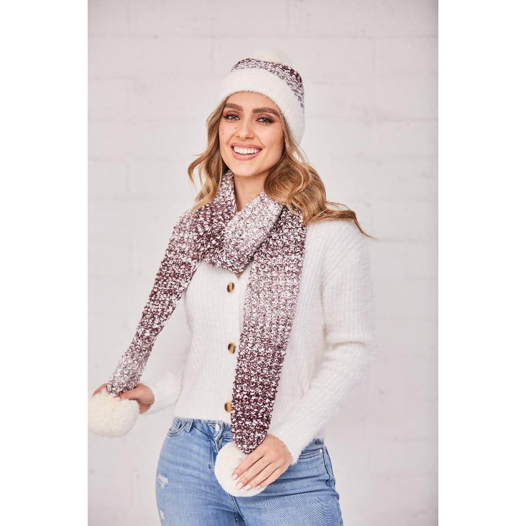 Something Special Gifts Ombre Knit & Pompom Hat & Scarf Set - Plum - Beales department store