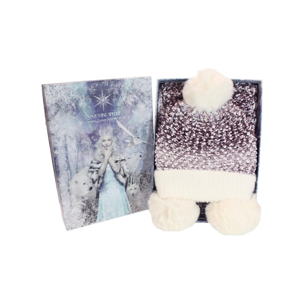 Something Special Gifts Ombre Knit & Pompom Hat & Scarf Set - Plum - Beales department store