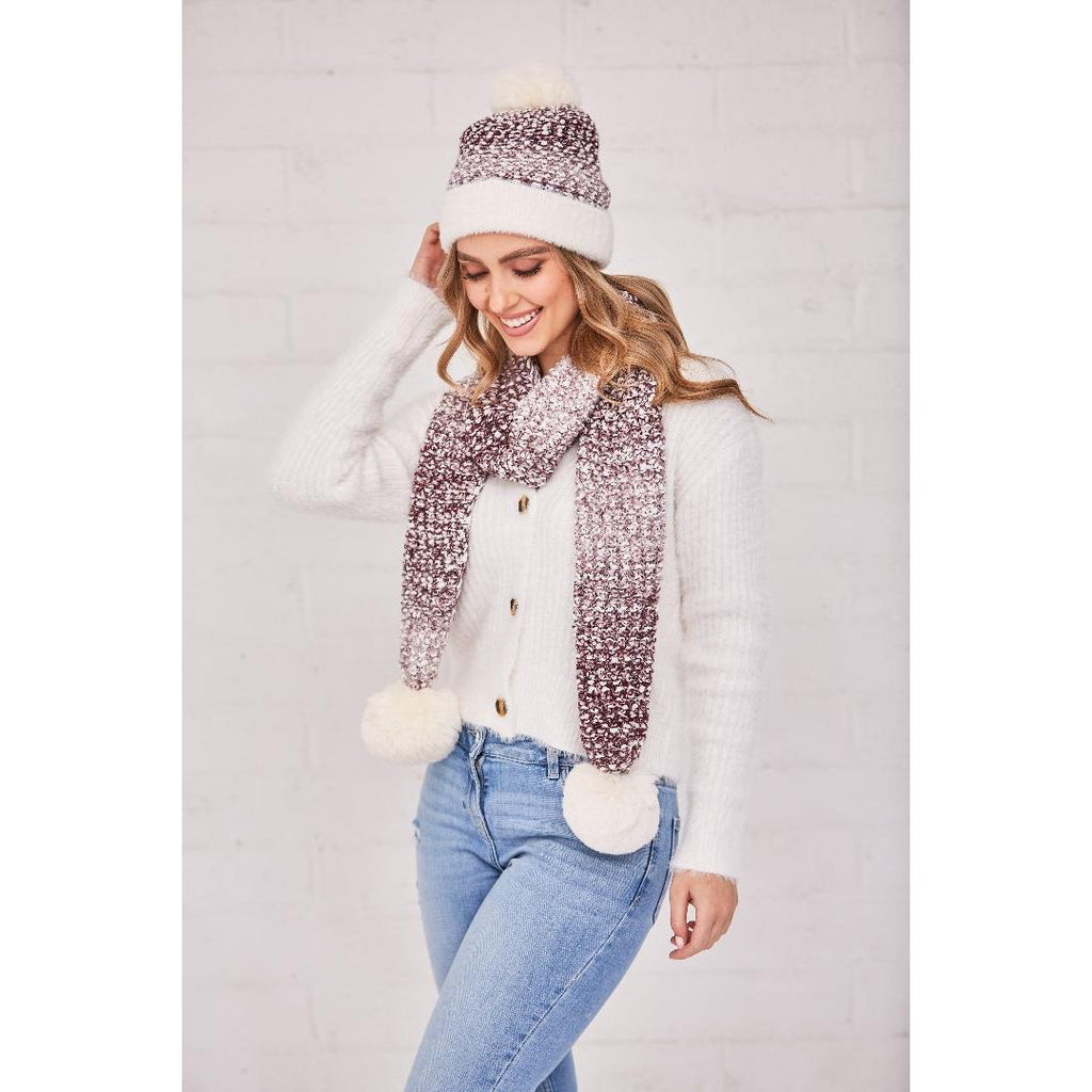 Something Special Gifts Ombre Knit & Pompom Hat & Scarf Set - Plum - Beales department store