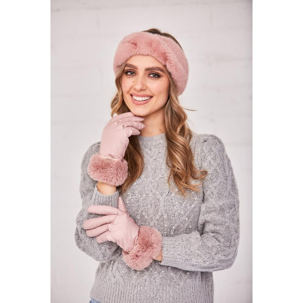 Something Special Gifts Ski Style Gloves With Plush Headband - Dusty Pink - Beales department store