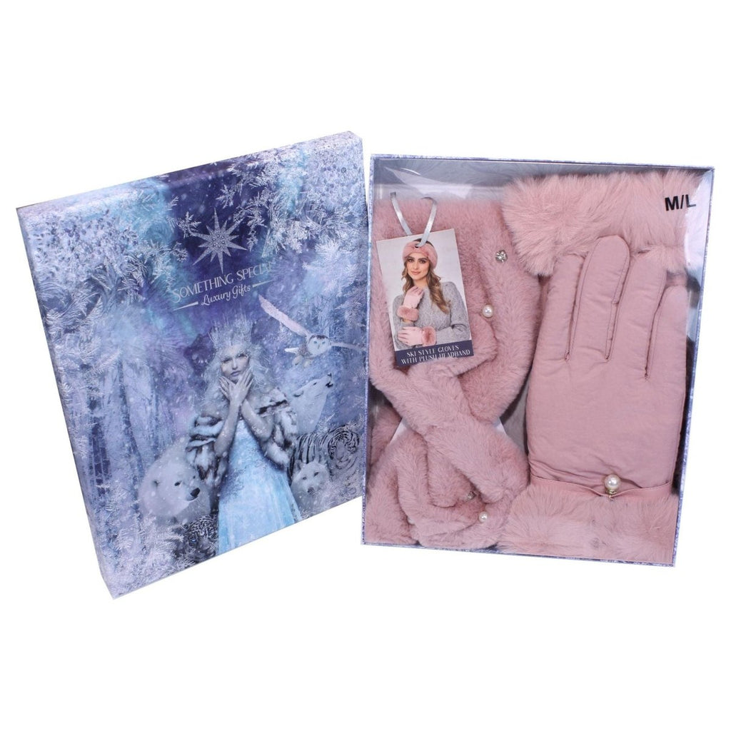 Something Special Gifts Ski Style Gloves With Plush Headband - Dusty Pink - Beales department store