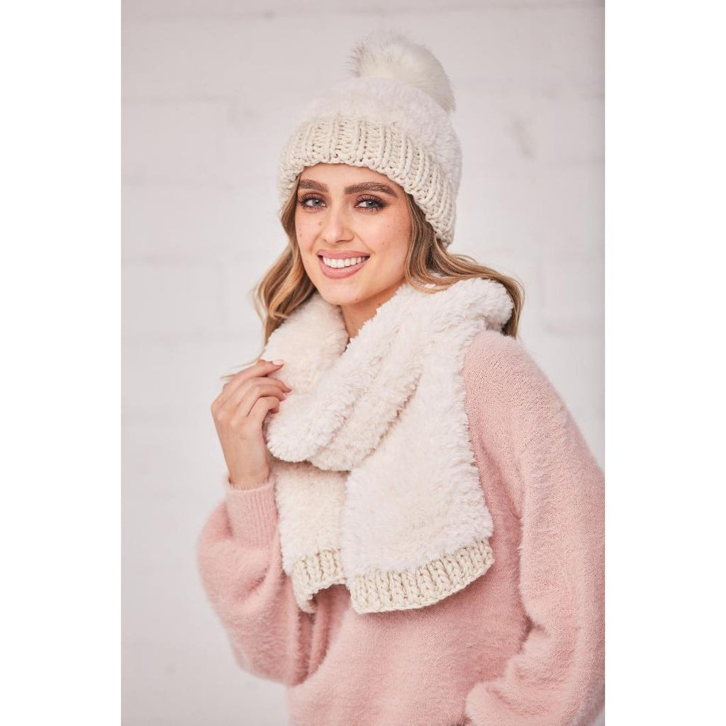 Something Special Gifts Super Fluffy Cable Hat & Scarf Set - Cream - Beales department store