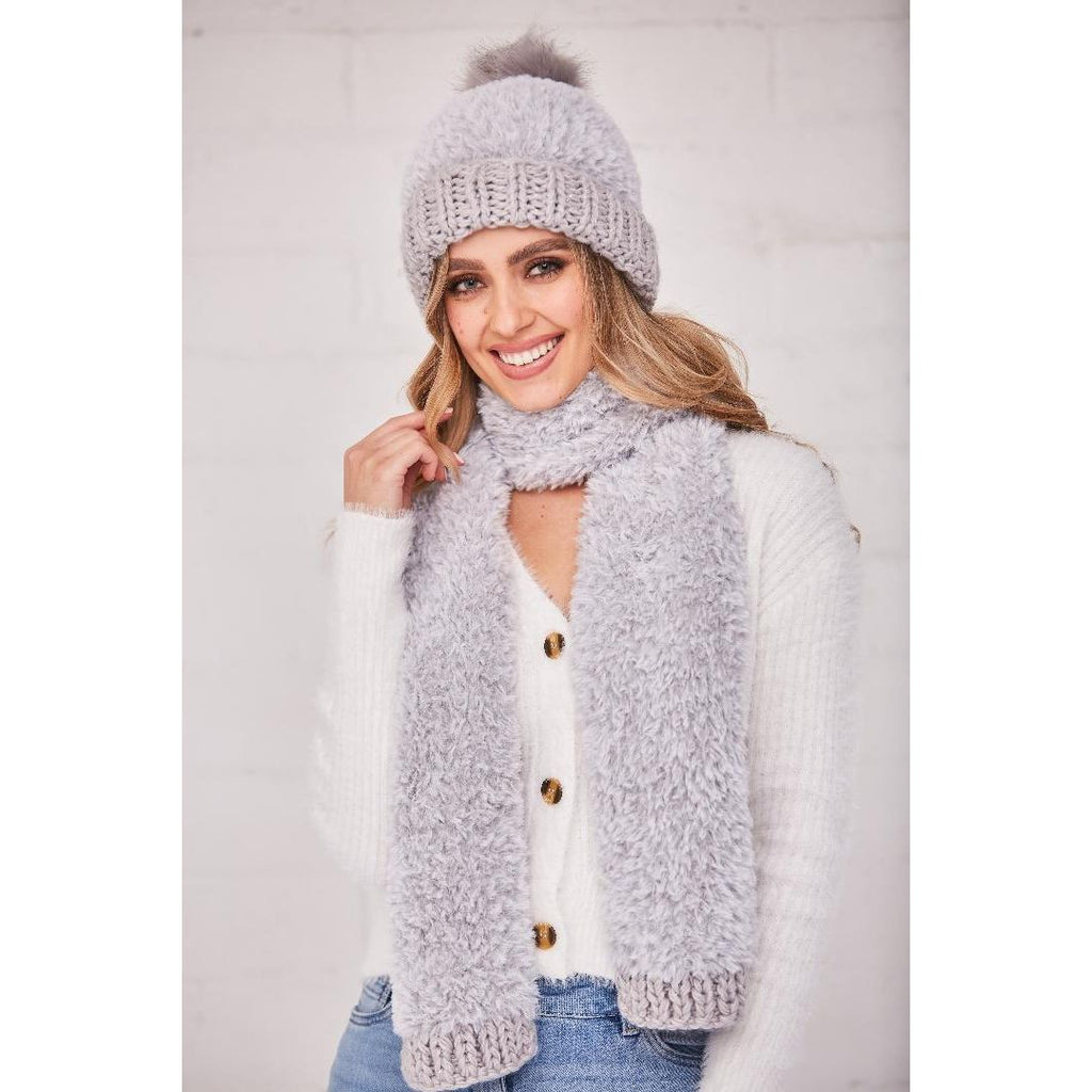 Something Special Gifts Super Fluffy Cable Hat & Scarf Set - Grey - Beales department store