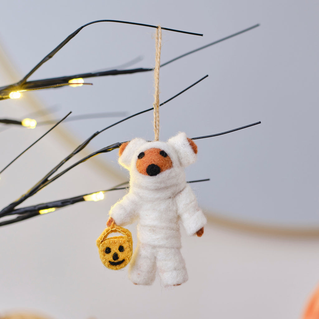 Black Light Up Halloween Tree & Felt Bear Halloween Tree Decorations