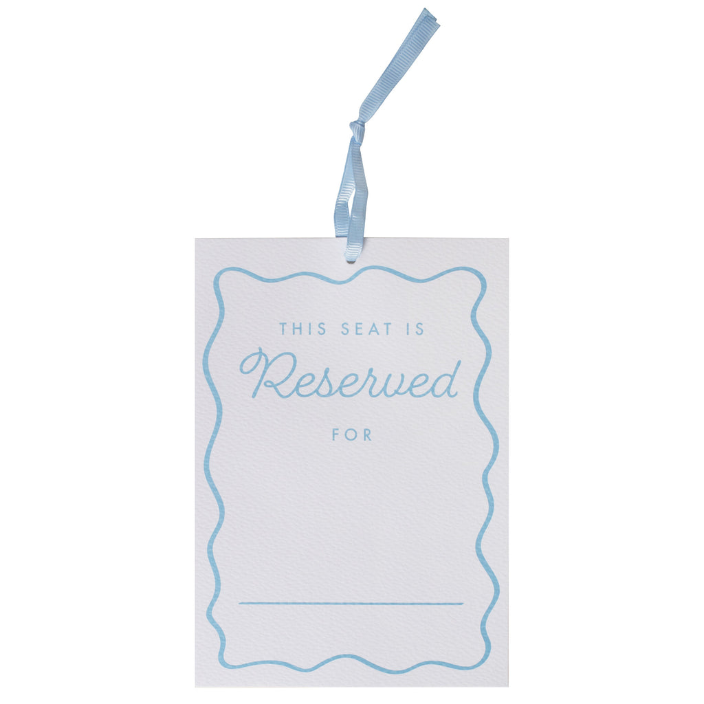 Cream and Blue Customisable Reserved Chair Wedding Signs- 5 Inner Pack