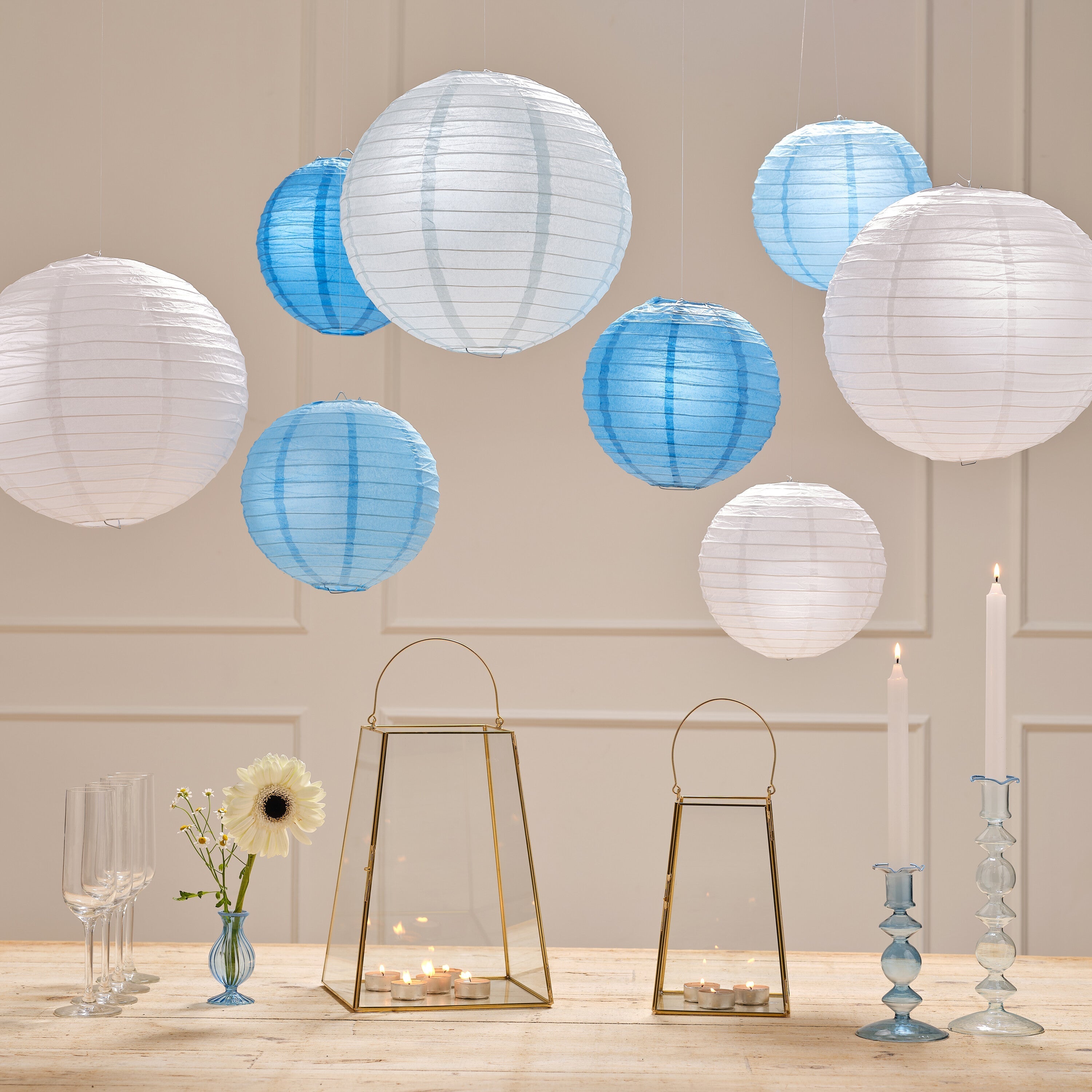 Blue and White Paper Lantern Hanging Decorations- 5 Inner Pack