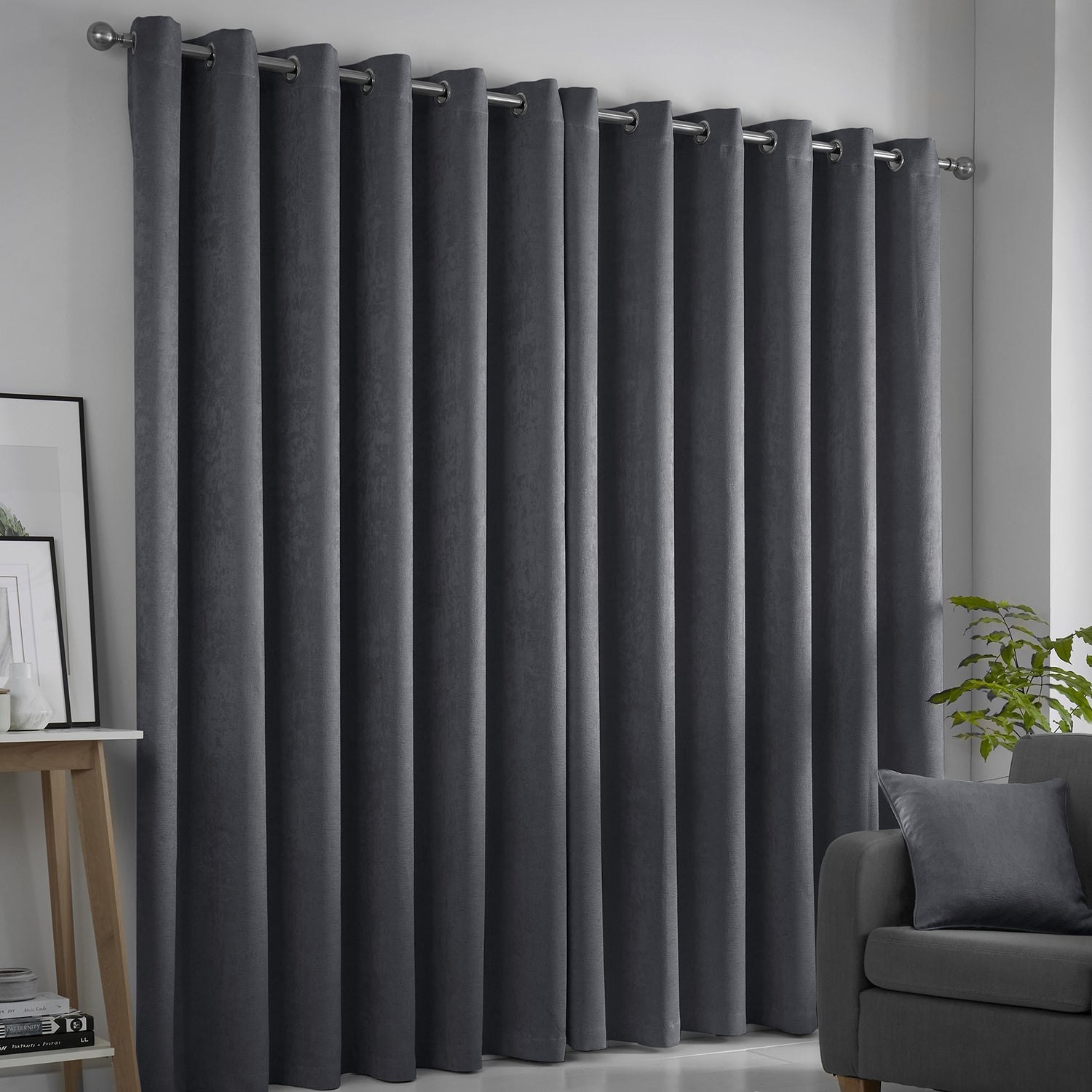 Strata Charcoal Grey Dim Out Eyelet Curtains
