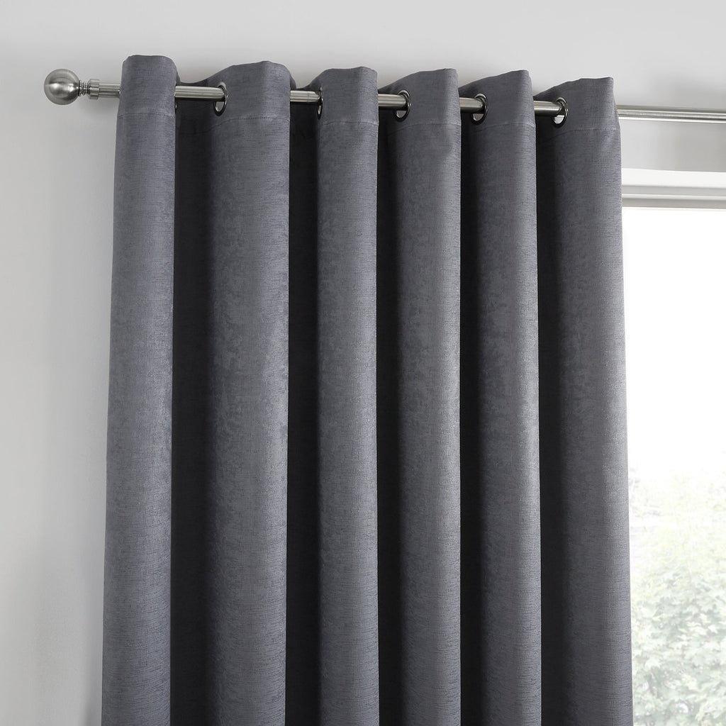 Strata Charcoal Grey Dim Out Eyelet Curtains