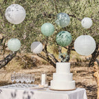 Sage & Cream Paper Lantern Hanging Decorations- 5 Inner Pack