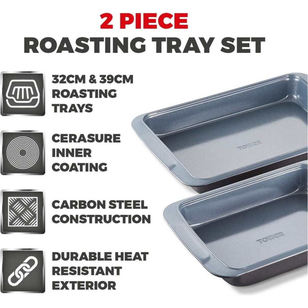 T843070 Tower Cerasure 2 Piece Roasting Tray Set - Beales department store