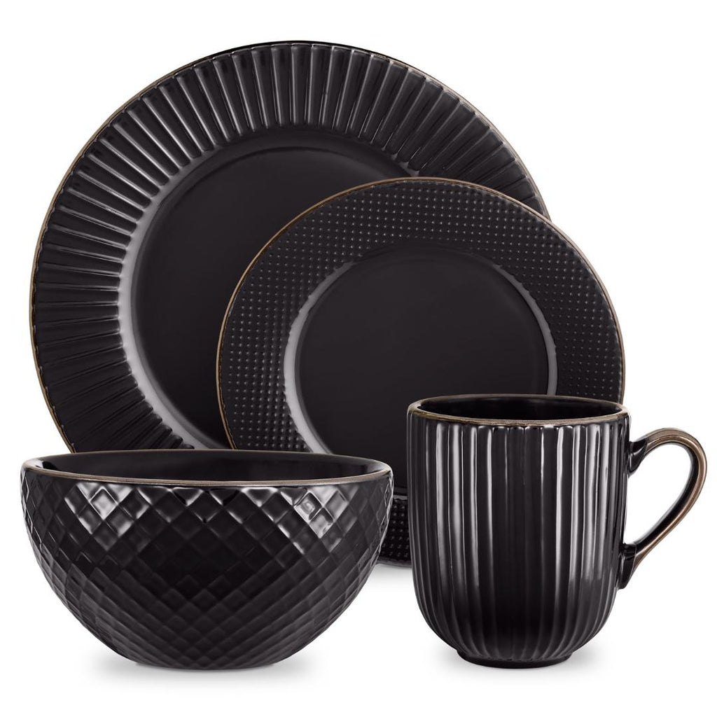 T867002BLK Tower Empire 16 Piece Dinnerware Set Black - Beales department store