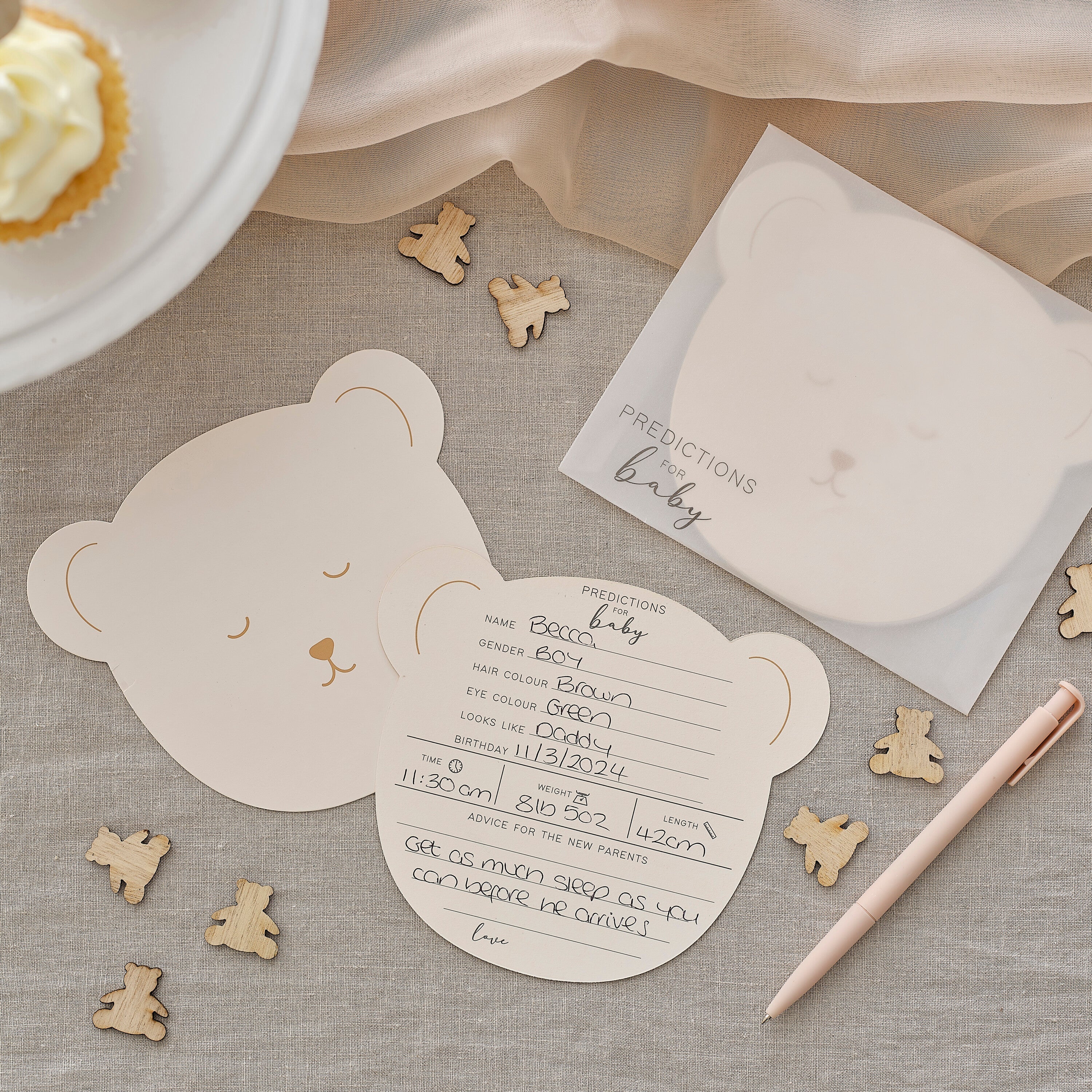 Teddy Bear Baby Shower Prediction Game Cards- 10 Inner Pack