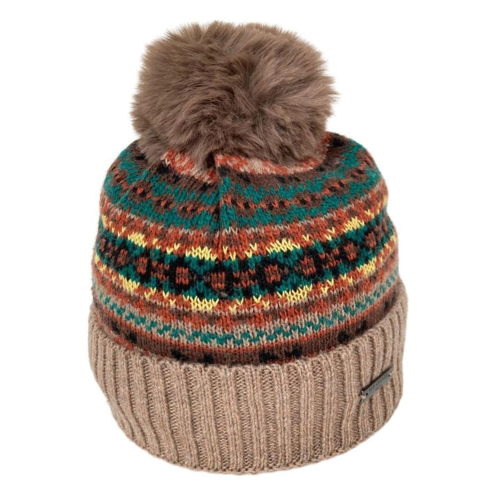 The Posh Store Harriet Zig Zag Pom Pom Hat - Brown - Beales department store