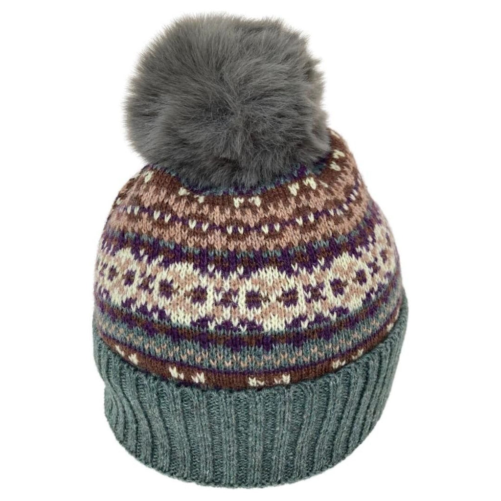 The Posh Store Harriet Zig Zag Pom Pom Hat - Green - Beales department store