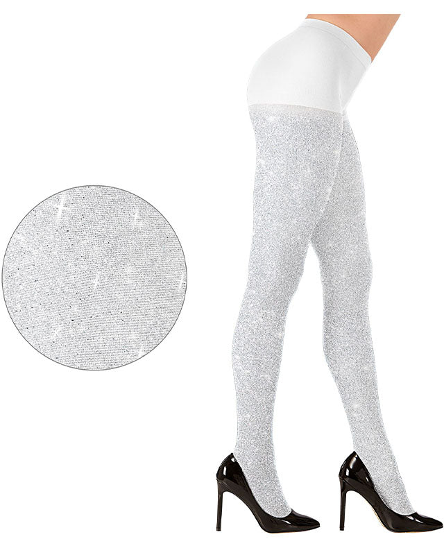 White Glitter Tights - Adult