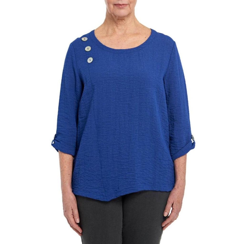 TIGI Asymmetrical Buttoned Top - Navy - Beales department store