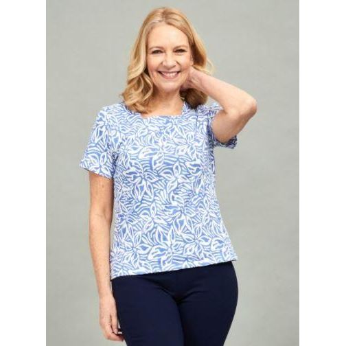 TIGI Blue Stencil Floral Print Top - Beales department store