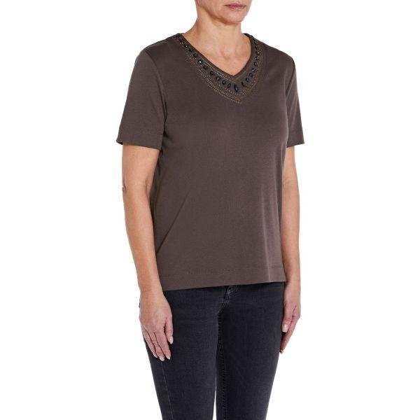 TIGI Embroided V-Neck Top - Truffle - Beales department store