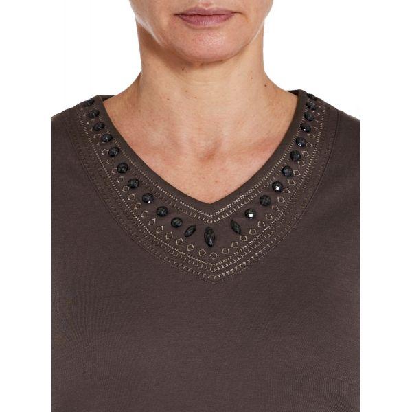 TIGI Embroided V-Neck Top - Truffle - Beales department store