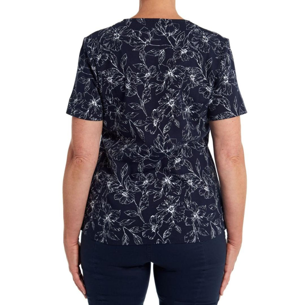 TIGI Navy Round Neck Floral Print Top - Beales department store