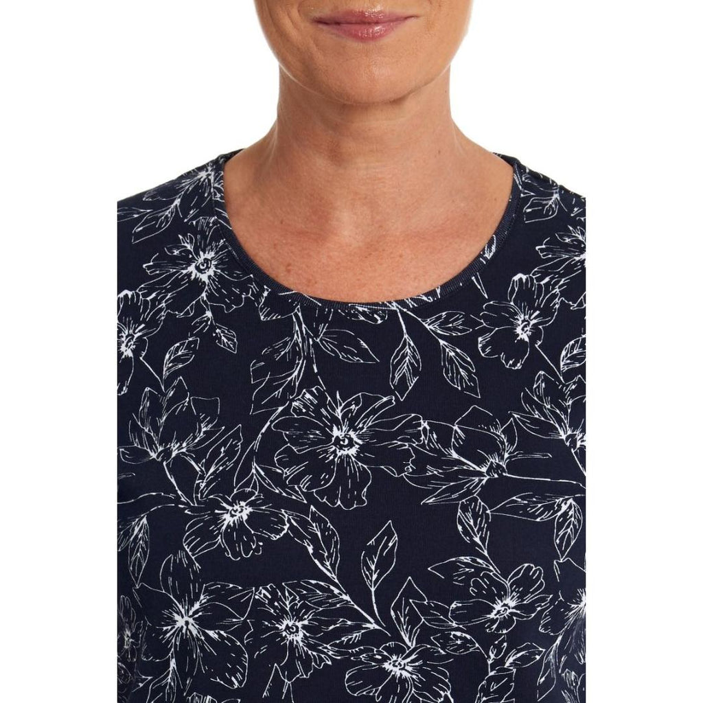 TIGI Navy Round Neck Floral Print Top - Beales department store