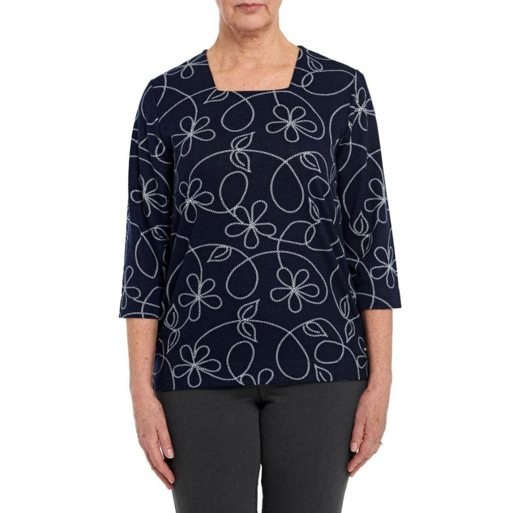 TIGI Navy Square Neck Print Tunic Top - Beales department store