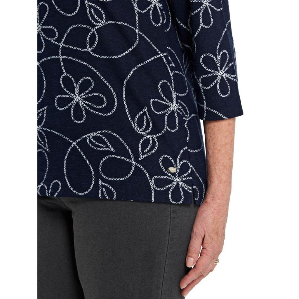 TIGI Navy Square Neck Print Tunic Top - Beales department store