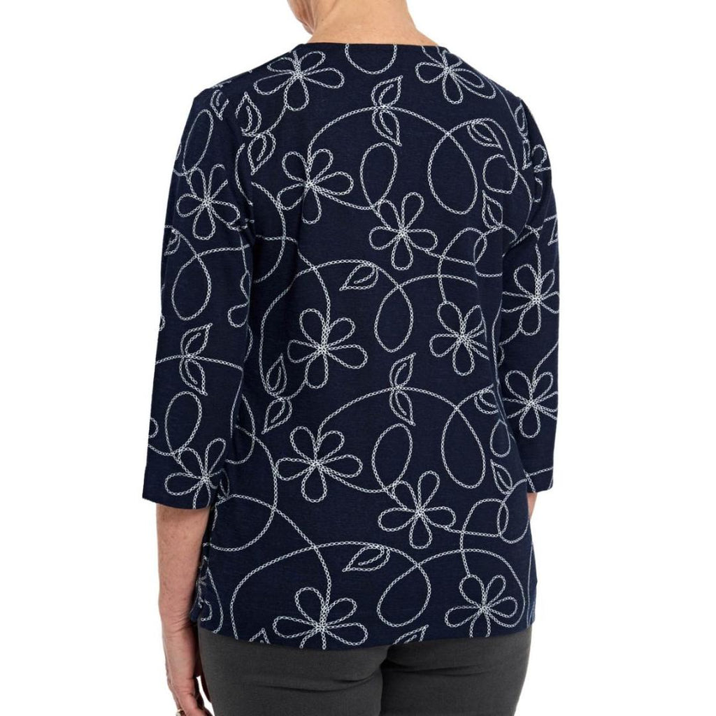 TIGI Navy Square Neck Print Tunic Top - Beales department store