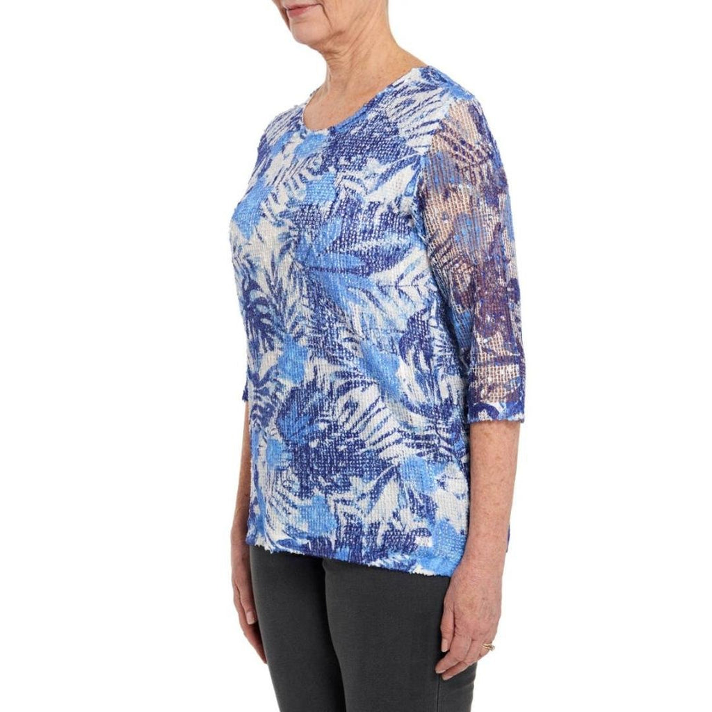 TIGI Printed Mesh Top - Ultramarine - Beales department store