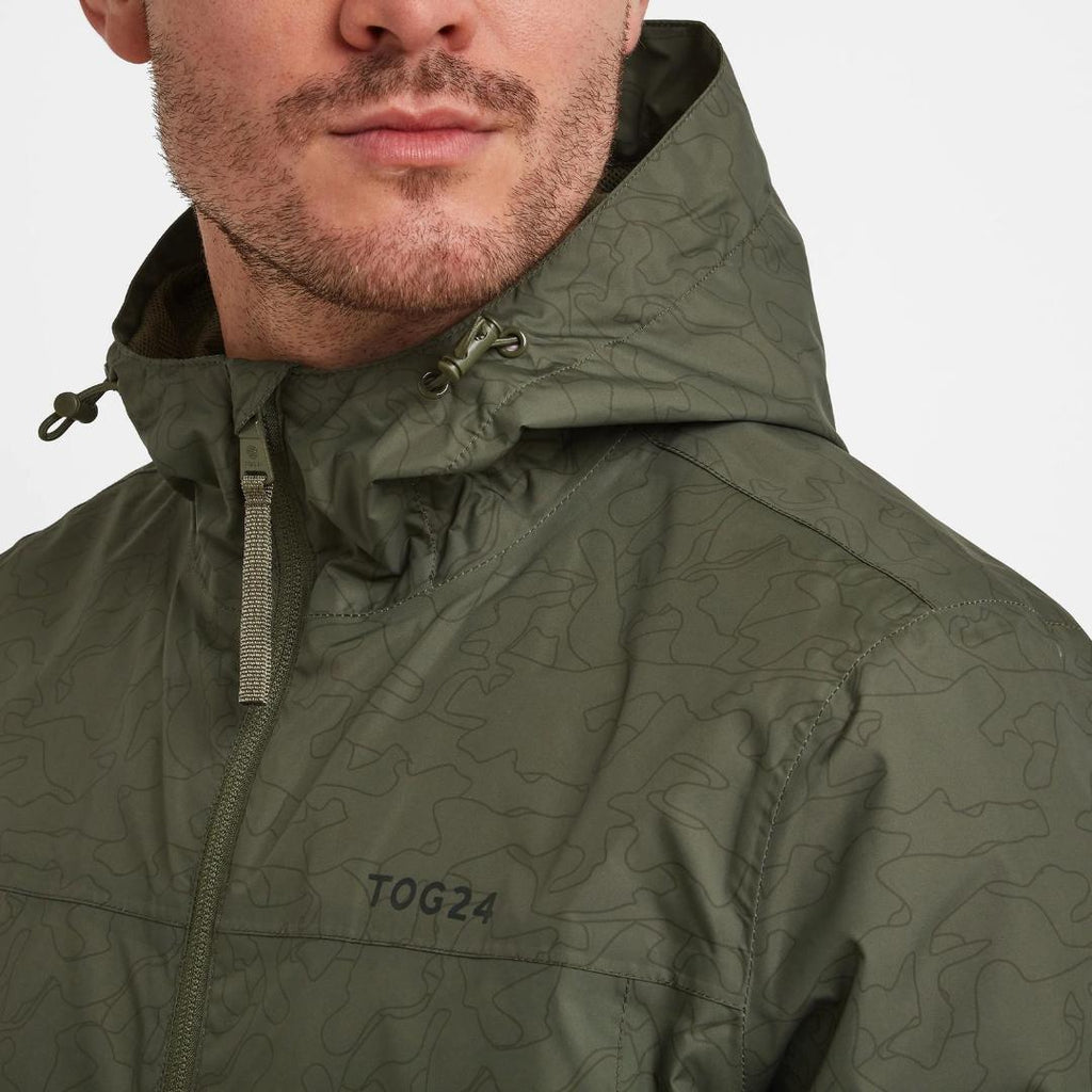 Tog24 Craven Mens Waterproof Packaway Jacket - Khaki Outline Camo - Beales department store