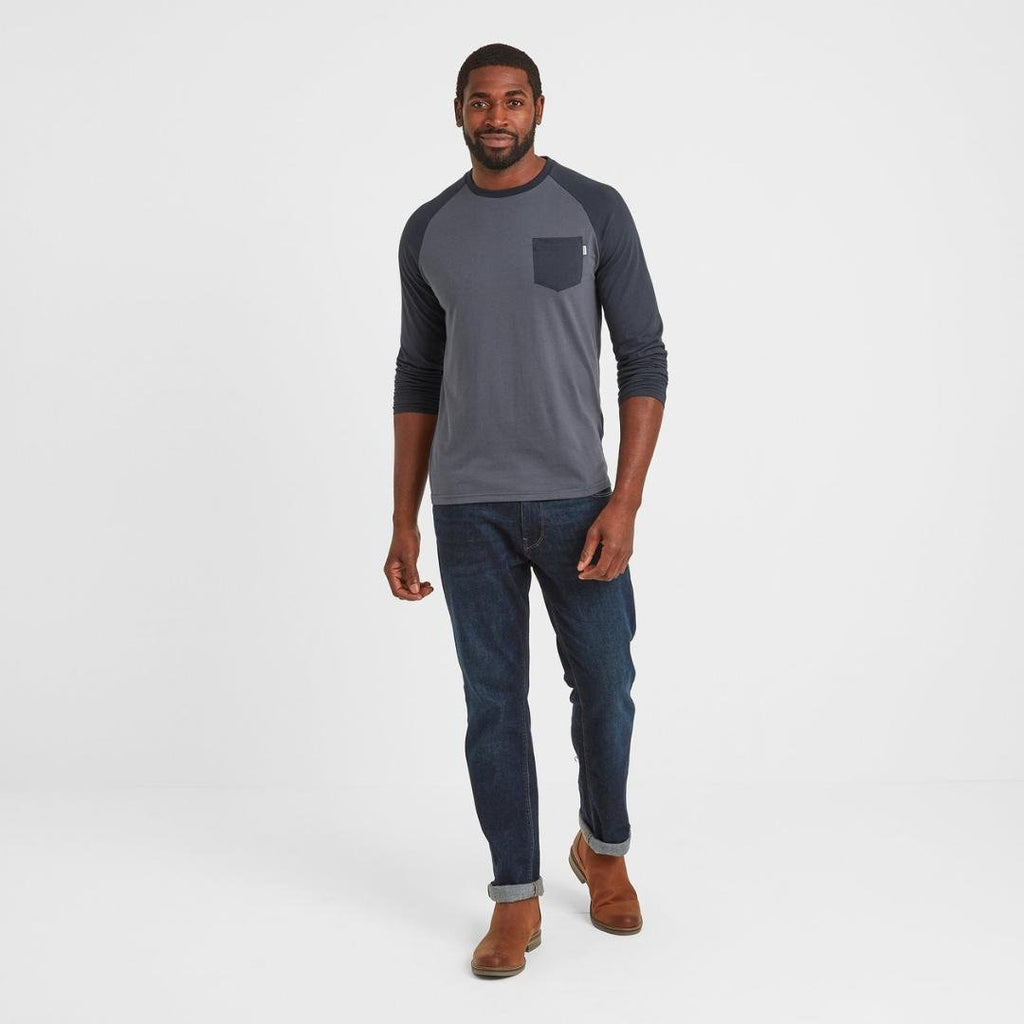 TOG24 Kennett Long Sleeve Raglan T-Shirt - Washed Blue/Dark Indigo - Beales department store