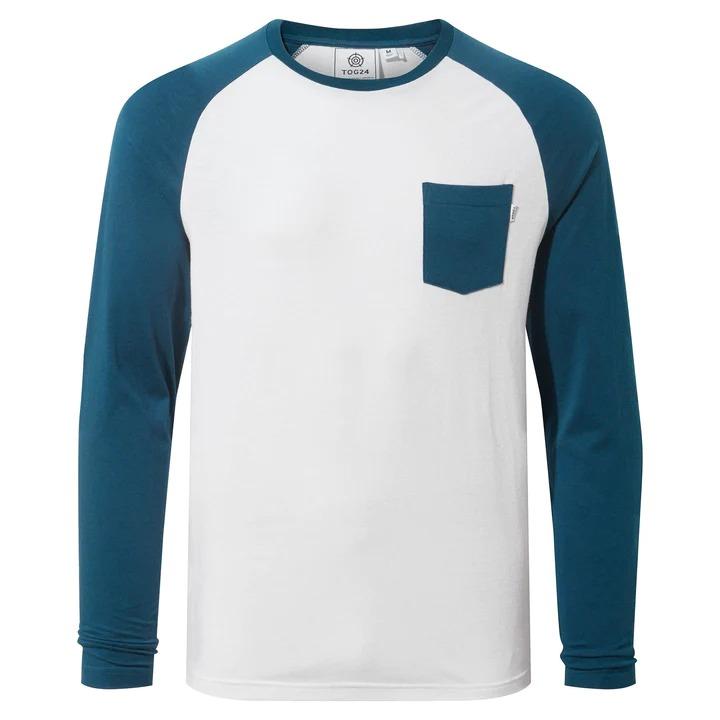 TOG24 Kennett Mens Long Sleeve Raglan T - Shirt - Lagoon - Beales department store