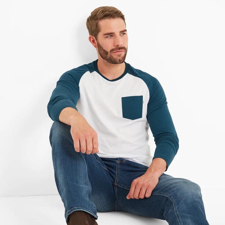 TOG24 Kennett Mens Long Sleeve Raglan T - Shirt - Lagoon - Beales department store