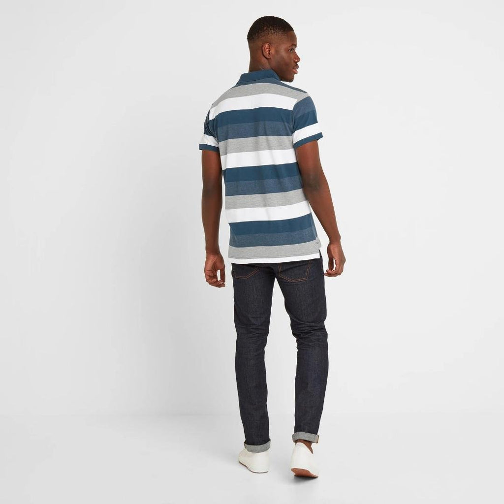 Tog24 Palin Mens Pique Polo Shirt - Lagoon Blue Stripe - Beales department store