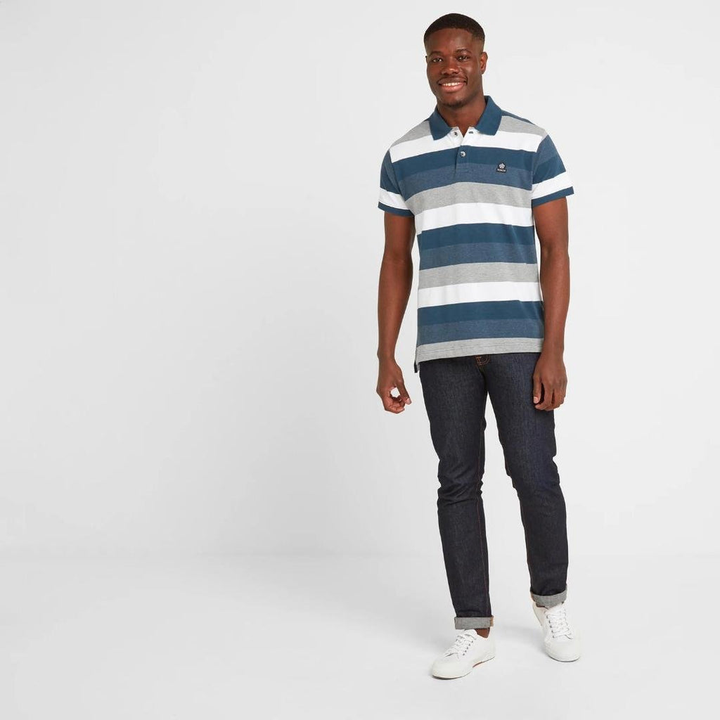 Tog24 Palin Mens Pique Polo Shirt - Lagoon Blue Stripe - Beales department store