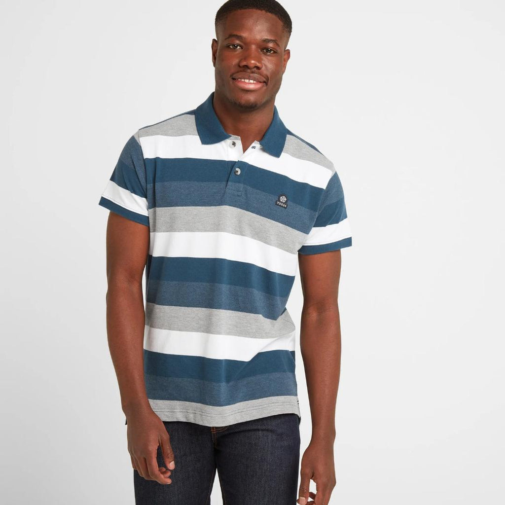 Tog24 Palin Mens Pique Polo Shirt - Lagoon Blue Stripe - Beales department store