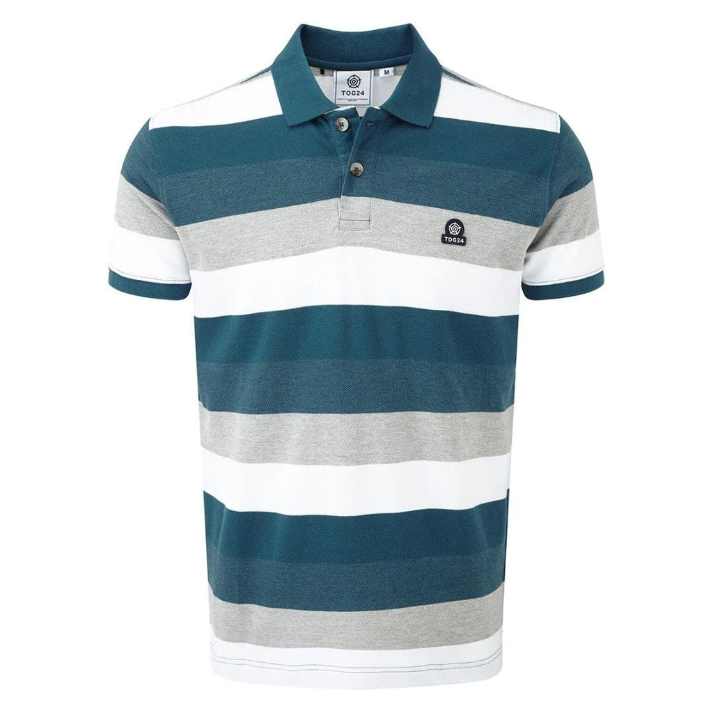 Tog24 Palin Mens Pique Polo Shirt - Lagoon Blue Stripe - Beales department store