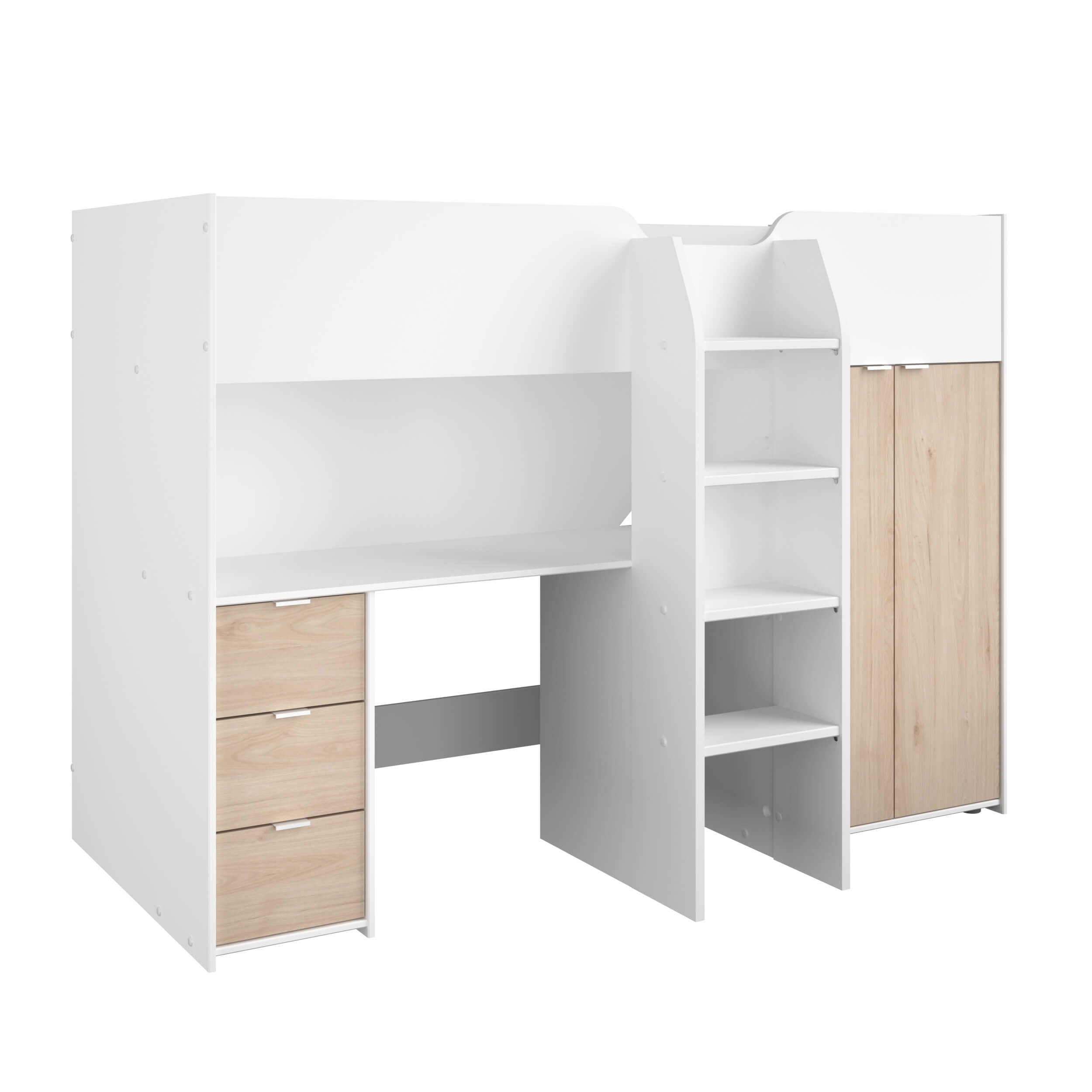 Tom Junior High Sleeper Bed, White & Natural