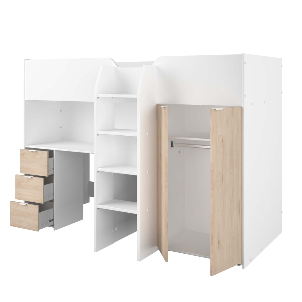 Tom Junior High Sleeper Bed, White & Natural