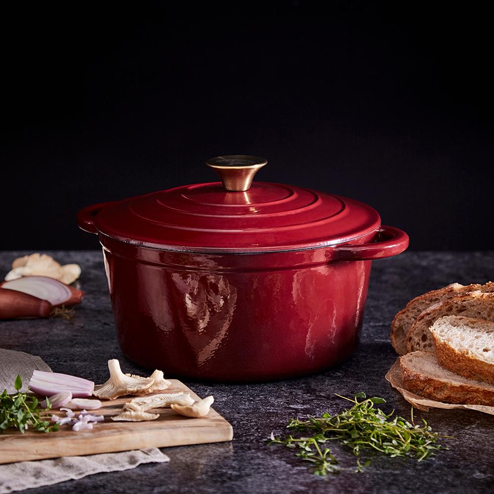 Tower 24cm Cast Iron Round Casserole Dish Bordeaux Red - Beales department store