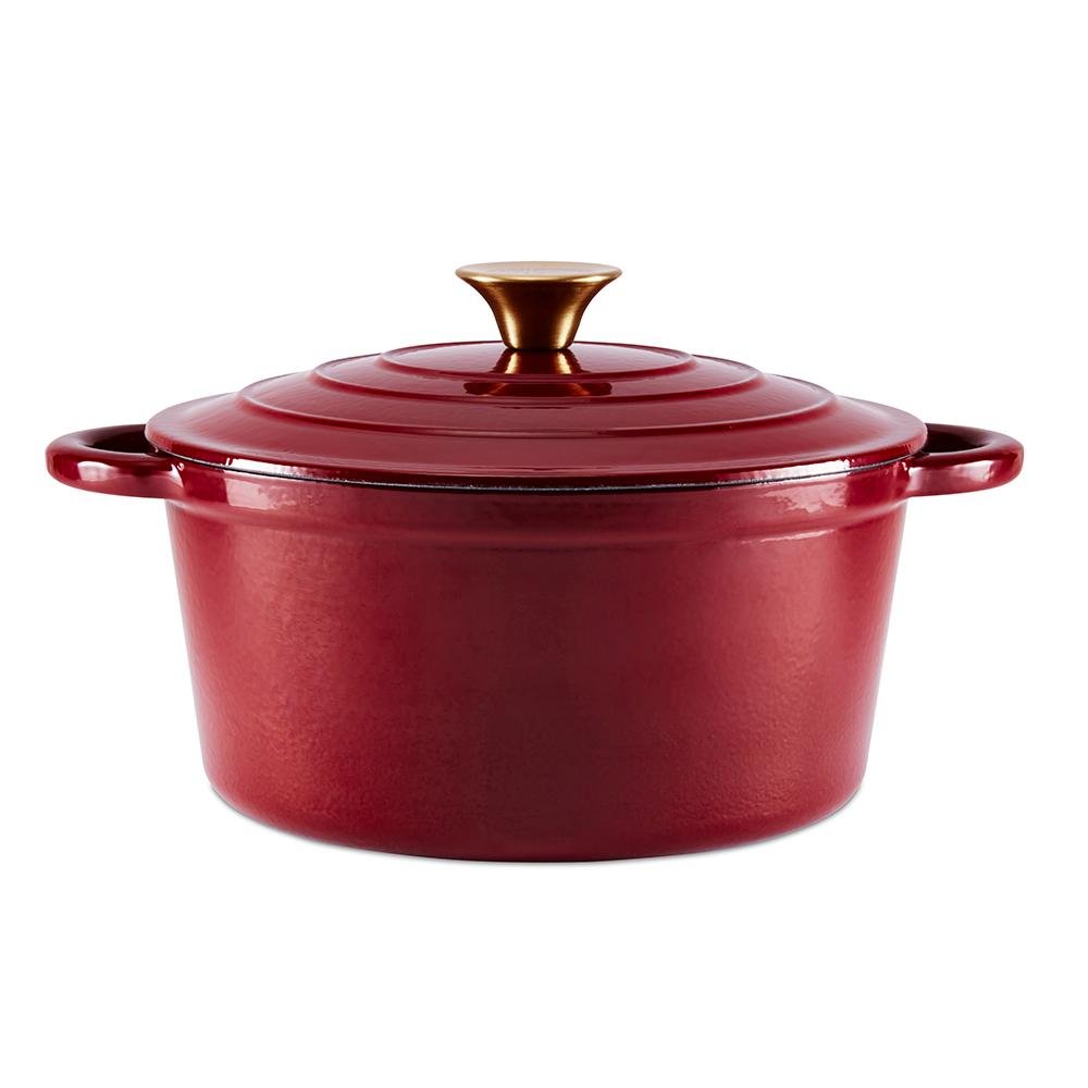 Tower 24cm Cast Iron Round Casserole Dish Bordeaux Red - Beales department store