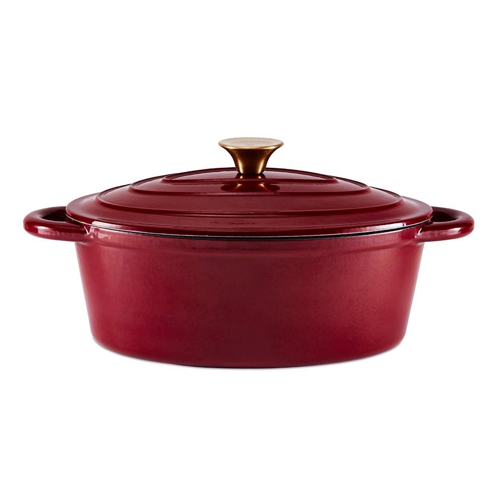 Tower 29cm Cast Iron Oval Casserole Dish Bordeaux Red - Beales department store