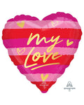 My Love Striped Heart Balloon - 18" Foil