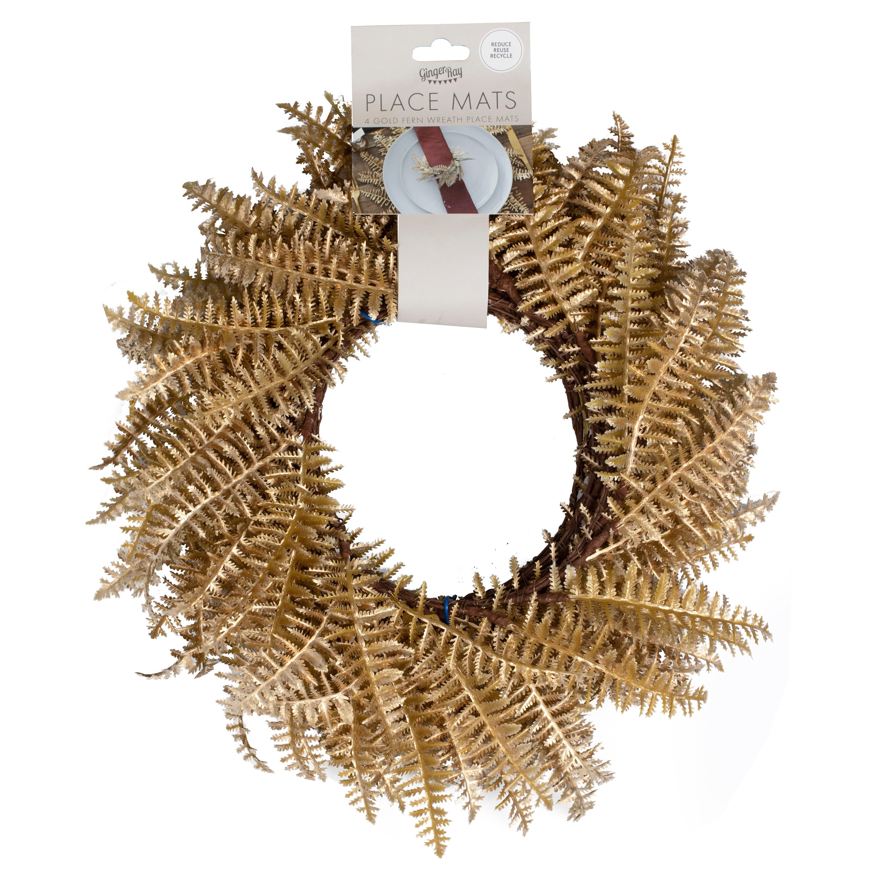 Gold Fern Wreath Christmas Table Place Mats- 5 Inner Pack