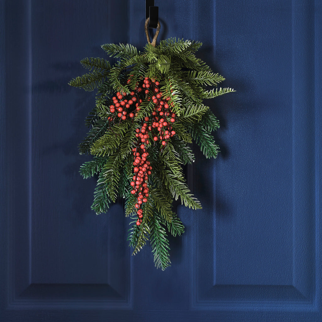 Foliage Christmas Door Swag with Berries